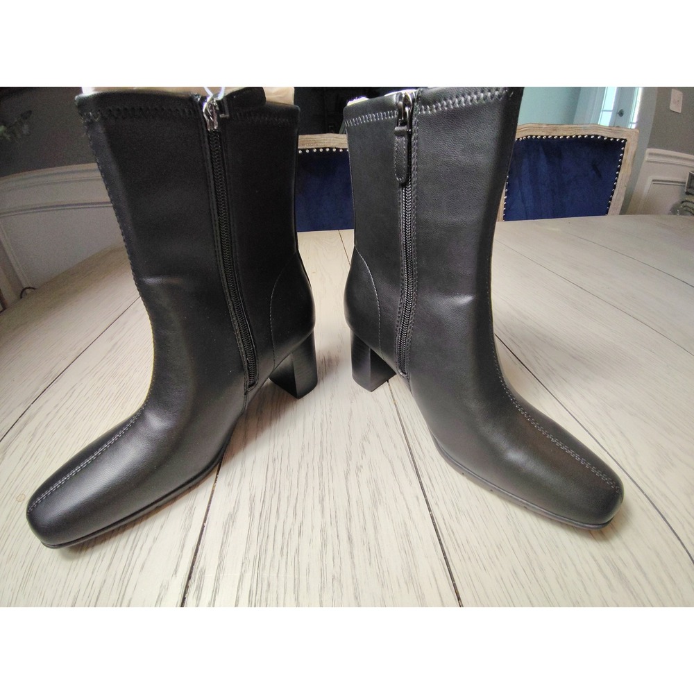 Aerosoles Miley Stretch Black Ankle Boots Block Heel Square‎ Toe 6.5M A0800-BLK